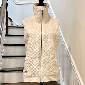 RALPH LAUREN Ivory Full Zip Diamond Quilted Lined Fleece Sleeveless Coat Vest